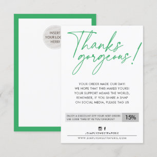 Tarjeta De Agradecimiento NEGOCIO DESCUENTO pluma de bola moderna verde