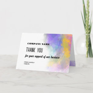 Tarjeta De Agradecimiento Negocio Gracias A La Colorida Acuarela Brillante