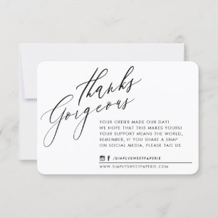 Tarjeta De Agradecimiento NEGOCIO GRACIAS moda caligrafía blanco negro