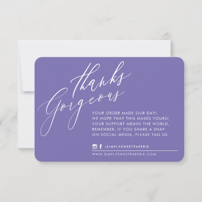 Tarjeta De Agradecimiento NEGOCIO GRACIAS moda caligrafía púrpura (Anverso)