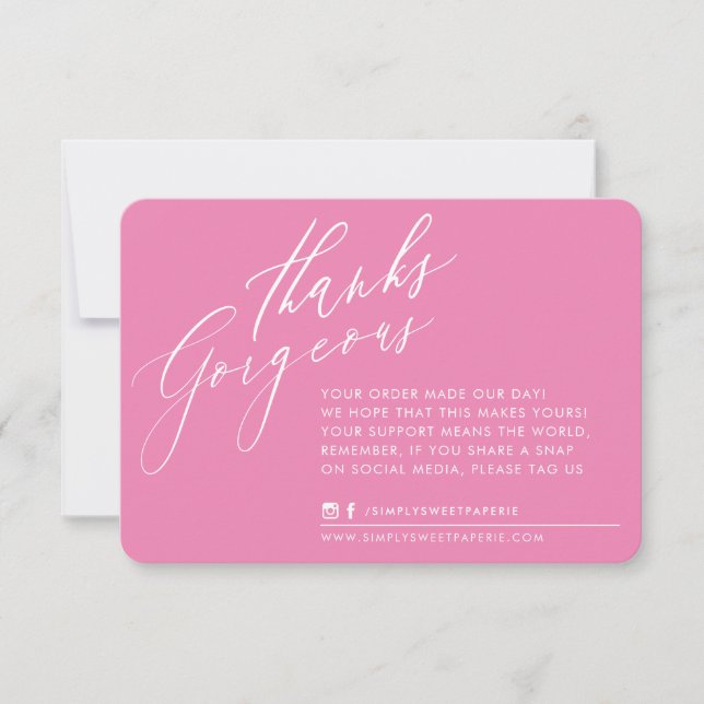 Tarjeta De Agradecimiento NEGOCIO GRACIAS moda caligrafía rosada inversa (Anverso)