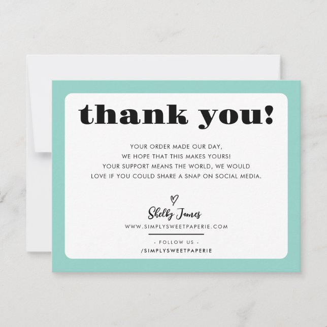 Tarjeta De Agradecimiento NEGOCIO GRACIAS moda logo moderno verde menta (Anverso)