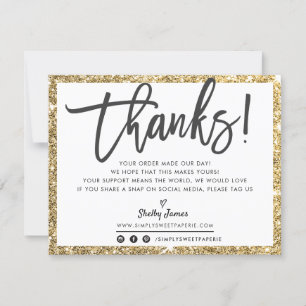 Tarjeta De Agradecimiento NEGOCIO GRACIAS moda moderna purpurina oro negro