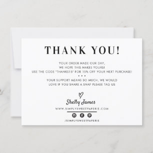 Tarjeta De Agradecimiento NEGOCIO GRACIAS moda simple blanco negro