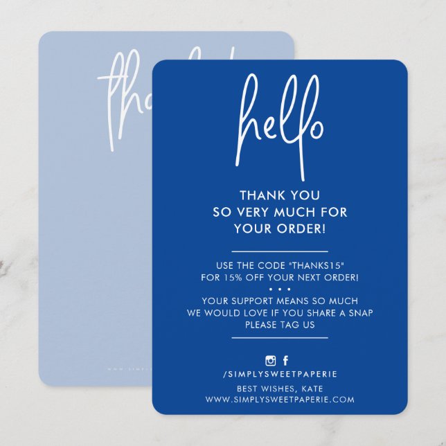 Tarjeta De Agradecimiento NEGOCIO GRACIAS moderno hola azul real blanco (Anverso / Reverso)