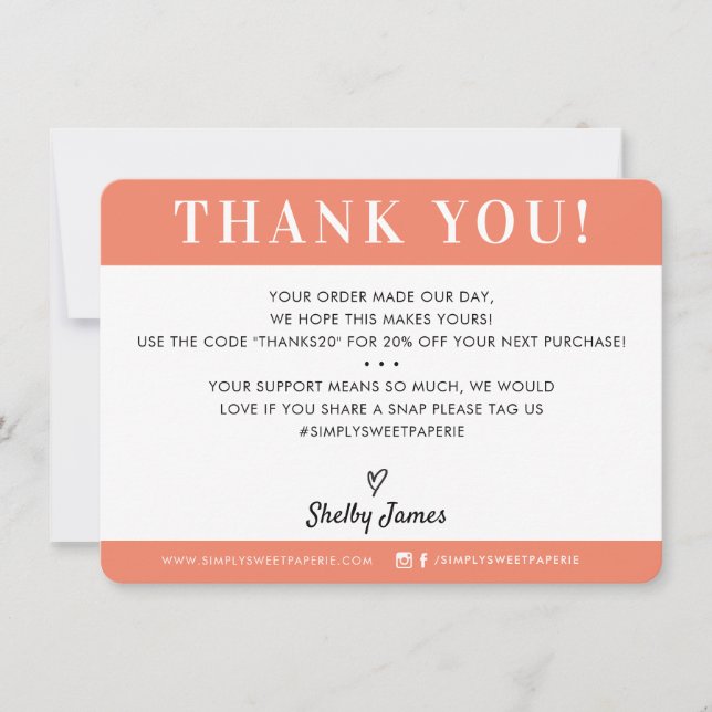 Tarjeta De Agradecimiento NEGOCIO GRACIAS naranja profesional moderno y auda (Anverso)