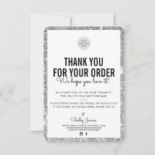 Tarjeta De Agradecimiento NEGOCIO GRACIAS pedido insertar purpurina plateado