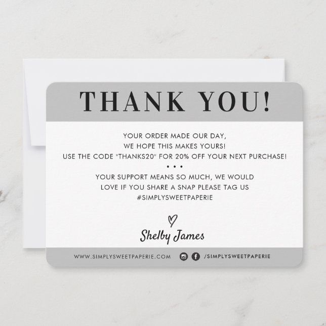 Tarjeta De Agradecimiento NEGOCIO GRACIAS profesional moderno gris (Anverso)