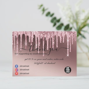 Tarjeta De Agradecimiento Negocio moderno de brillo de oro rosa