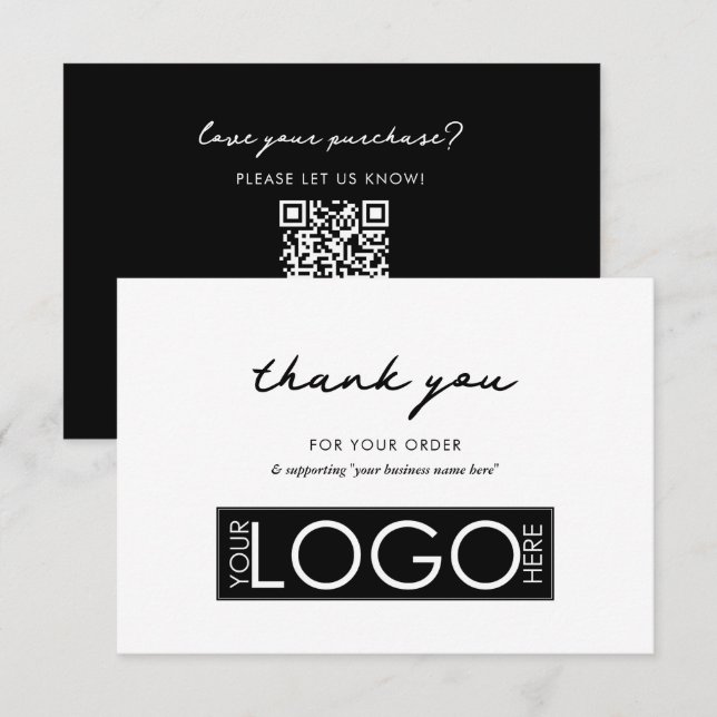 Tarjeta De Agradecimiento Negocio personalizado Gracias Logo Blanco negro (Anverso / Reverso)