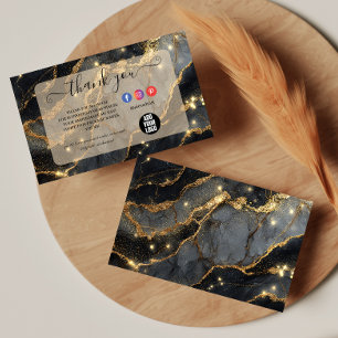 Tarjeta De Agradecimiento Negocios Glam de Oro Mármol Negro Premium