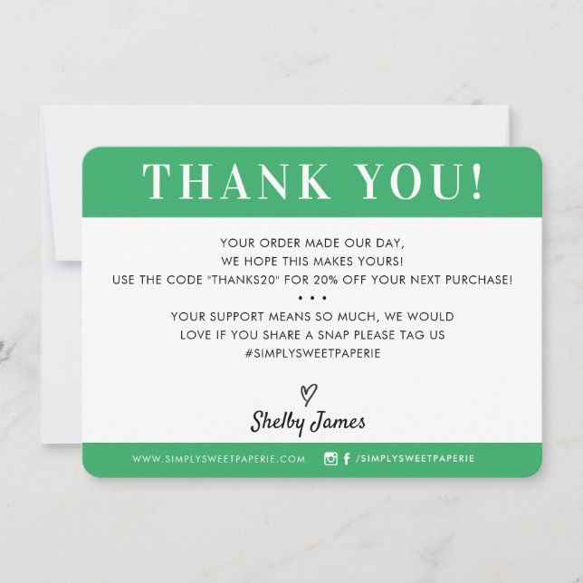 Tarjeta De Agradecimiento NEGOCIOS GRACIAS A LA Kelly Green profesional (Anverso)