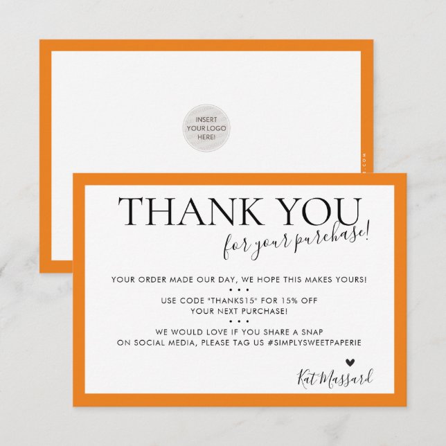 Tarjeta De Agradecimiento NEGOCIOS GRACIAS A LA moda moderna naranja brillan (Anverso / Reverso)