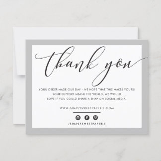 Tarjeta De Agradecimiento NEGOCIOS GRACIAS A SU elegante LOGO gris negro
