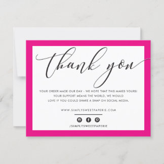 Tarjeta De Agradecimiento NEGOCIOS GRACIAS A SU elegante LOGO rosa negro bri