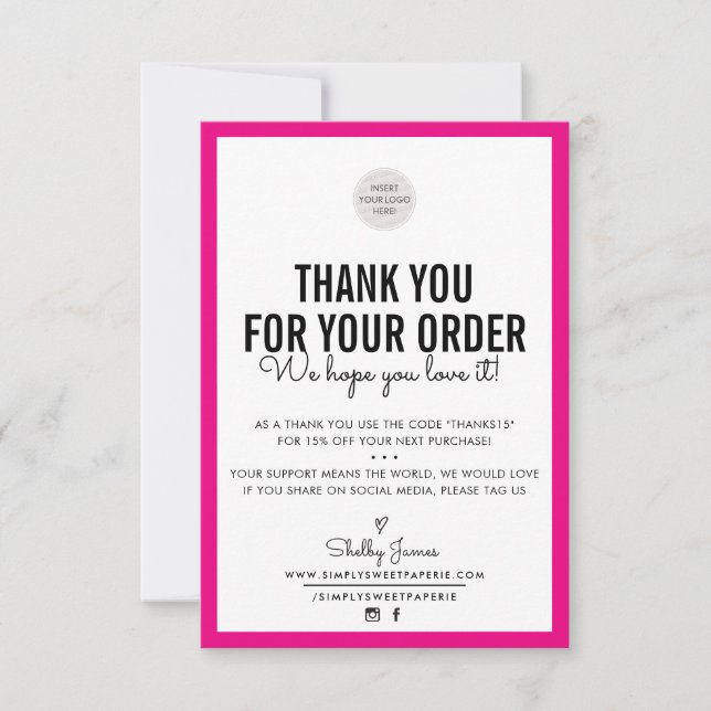Tarjeta De Agradecimiento NEGOCIOS GRACIAS A TU moderno orden inserte el col (Anverso)