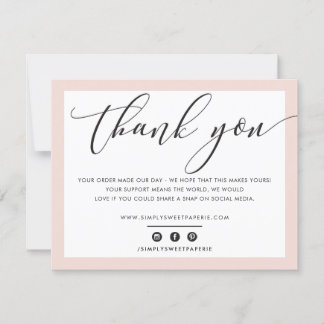 Tarjeta De Agradecimiento NEGOCIOS GRACIAS A USTED elegante LOGO rosa negro
