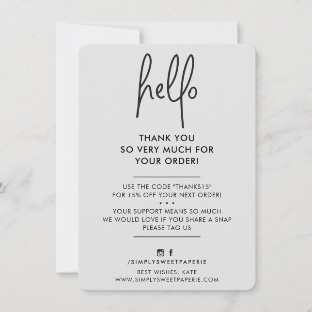 Tarjeta De Agradecimiento NEGOCIOS GRACIAS A USTED moderno hola gris claro n (Anverso)