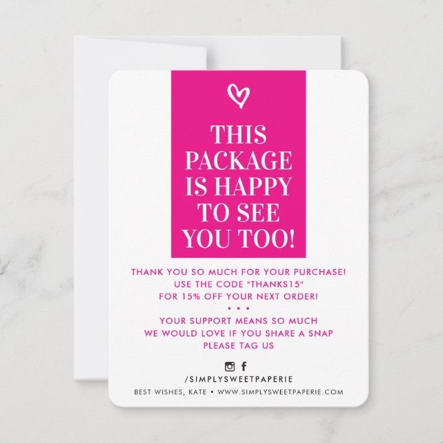 Tarjeta De Agradecimiento NEGOCIOS GRACIAS A USTED moderno negrita rosa bril (Anverso)