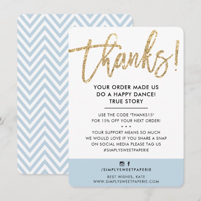 Tarjeta De Agradecimiento NEGOCIOS GRACIAS A USTED purpurina oro moderno hue (Anverso / Reverso)