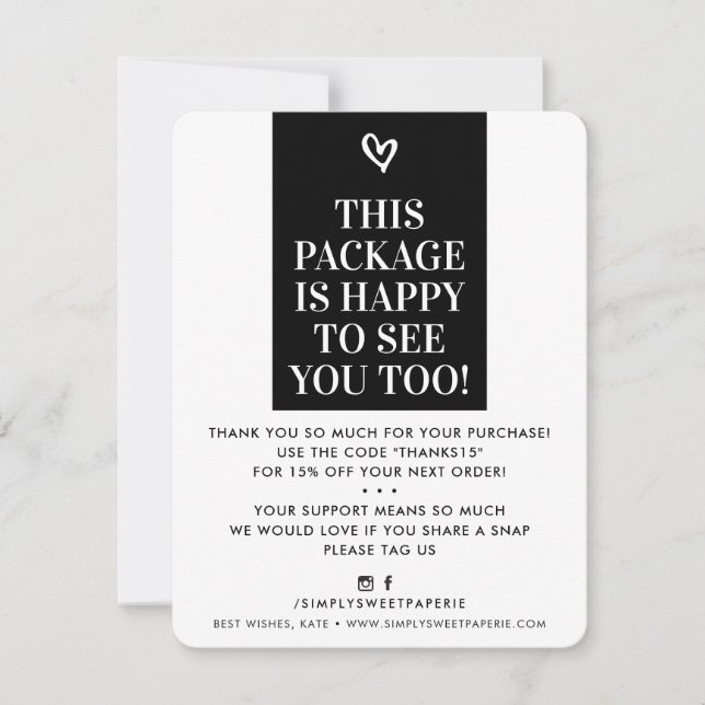 Tarjeta De Agradecimiento NEGOCIOS GRACIAS AL blanco negro negrita moderno (Anverso)