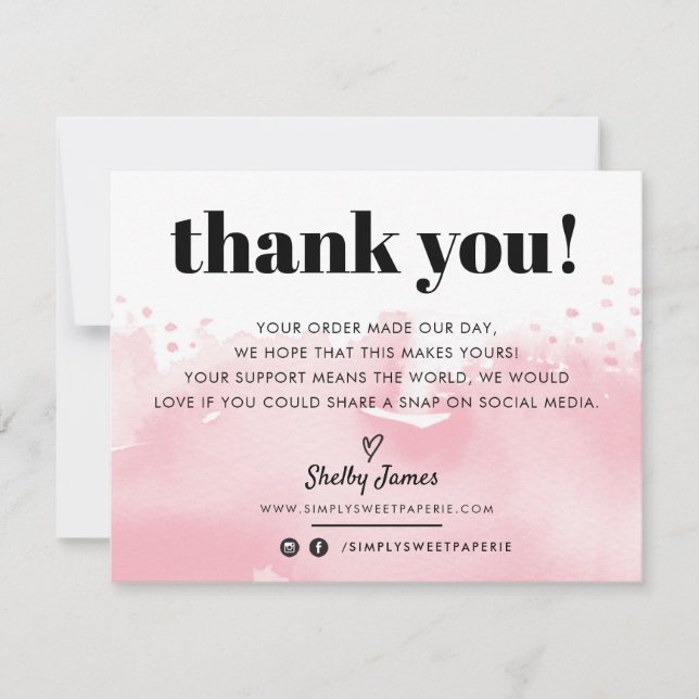 Tarjeta De Agradecimiento NEGOCIOS GRACIAS AL LOGO rosa de la bonito acuátic (Anverso)