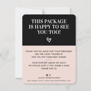 Tarjeta De Agradecimiento NEGOCIOS GRACIAS AL MÍNIMO negro rosa rubio modern
