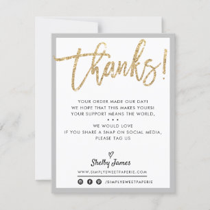 Tarjeta De Agradecimiento NEGOCIOS GRACIAS AL purpurina de oro de moda moder