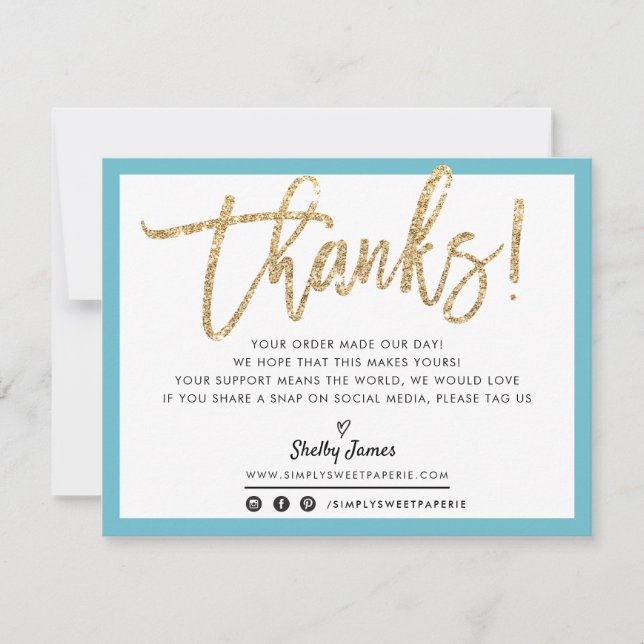 Tarjeta De Agradecimiento NEGOCIOS GRACIAS AL purpurina de oro de moda moder (Anverso)