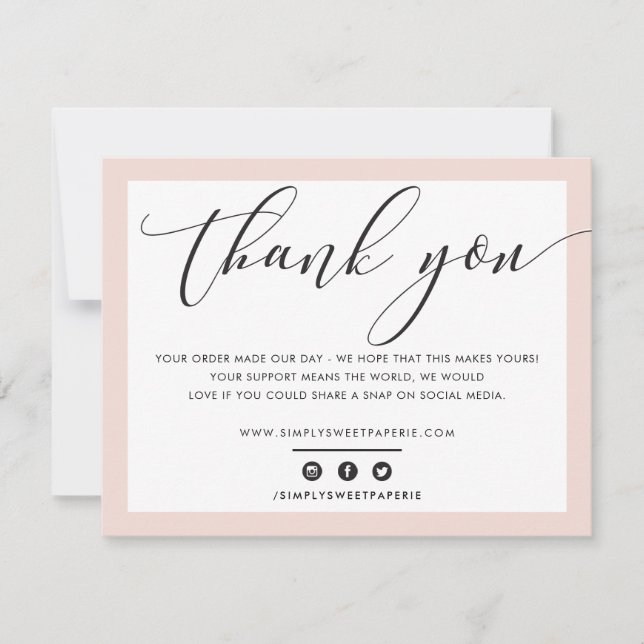 Tarjeta De Agradecimiento NEGOCIOS GRACIAS LOGO elegante rosa negro (Anverso)