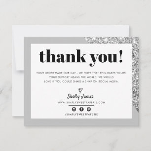 Tarjeta De Agradecimiento NEGOCIOS GRACIAS moda LOGO DE plata gris glam