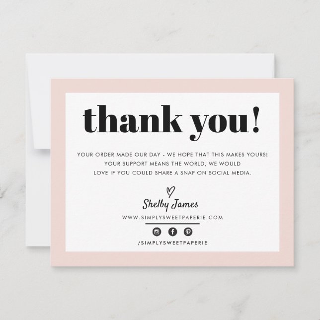 Tarjeta De Agradecimiento NEGOCIOS GRACIAS moda LOGO rosa moderno (Anverso)