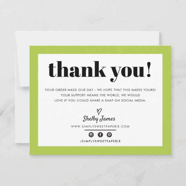 Tarjeta De Agradecimiento NEGOCIOS GRACIAS moda LOGO verde lima moderno (Anverso)