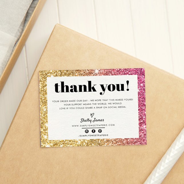 Tarjeta De Agradecimiento NEGOCIOS GRACIAS moda purpurina rosa dorado glam (Subido por el creador)