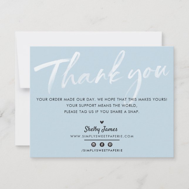 Tarjeta De Agradecimiento NEGOCIOS GRACIAS moda tinta blanca azul bebé moder (Anverso)