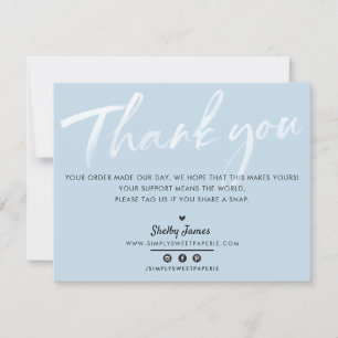 Tarjeta De Agradecimiento NEGOCIOS GRACIAS moda tinta blanca azul bebé moder