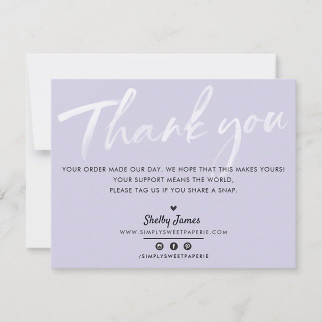 Tarjeta De Agradecimiento NEGOCIOS GRACIAS moda tinta blanca púrpura moderna (Anverso)