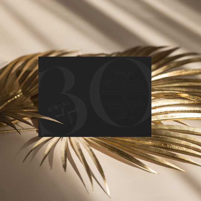 Tarjeta De Agradecimiento Negra | Moderno Fiesta de cumpleaños número 30 Gra (Subido por el creador)