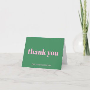 Tarjeta De Agradecimiento Negrita Brillante Moderno Retro Rosa Verde Cumplea