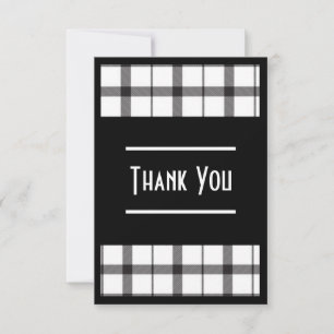 Tarjeta De Agradecimiento Negro, Blanco, Cuadros, Clásico, Chic, Moderno, El
