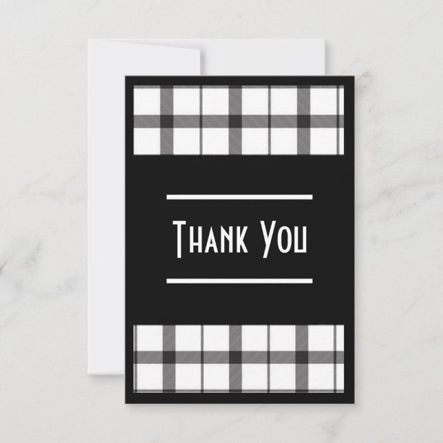 Tarjeta De Agradecimiento Negro, blanco, revestido, elegante, Moda, moderno, (Anverso)