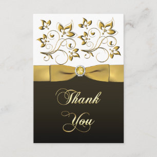 Tarjeta De Agradecimiento Negro, blanco, y oro floral gracias observar