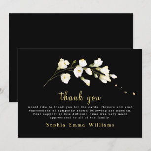 Tarjeta De Agradecimiento Negro con flores blancas Floral