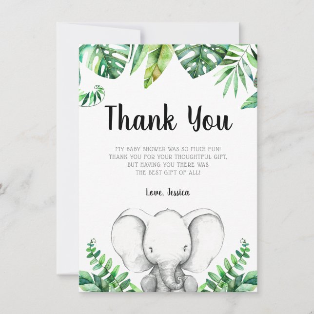 Tarjeta De Agradecimiento Negro de Baby Shower del muchacho del elefante de (Anverso)