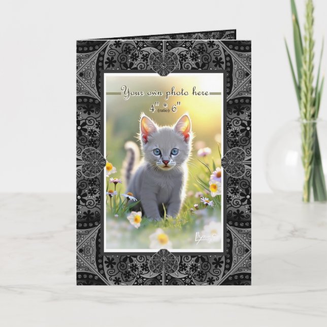 Tarjeta De Agradecimiento Negro de encaje cerámico (Anverso)