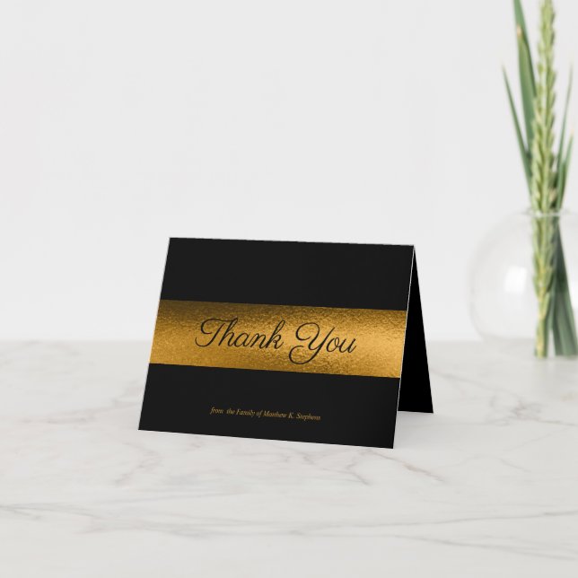 Tarjeta De Agradecimiento Negro elegante | Bereavement Gold (Anverso)