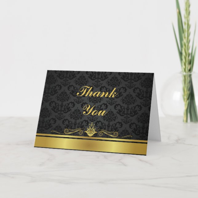 Tarjeta De Agradecimiento Negro elegante y oro Notecard (Anverso)