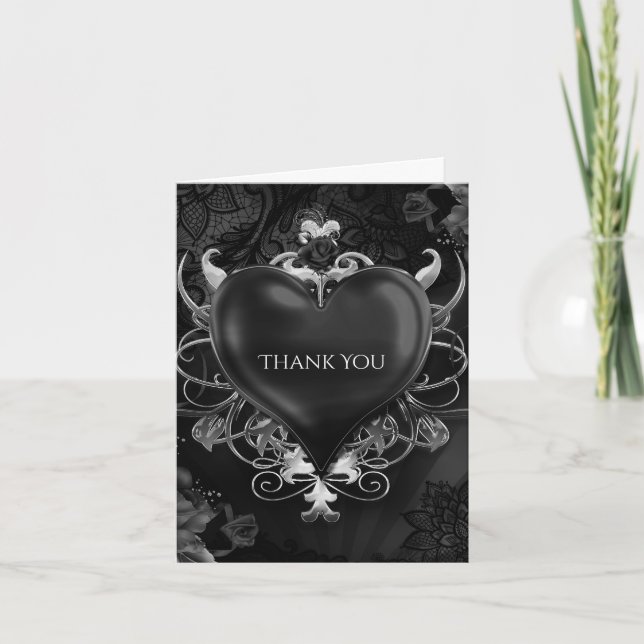 Tarjeta De Agradecimiento Negro Gótico Romance Amor Boda Gracias (Anverso)