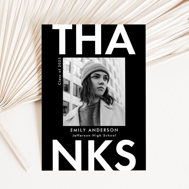 Tarjeta De Agradecimiento Negro | Graduación negrita de fotografía de grado (Subido por el creador)