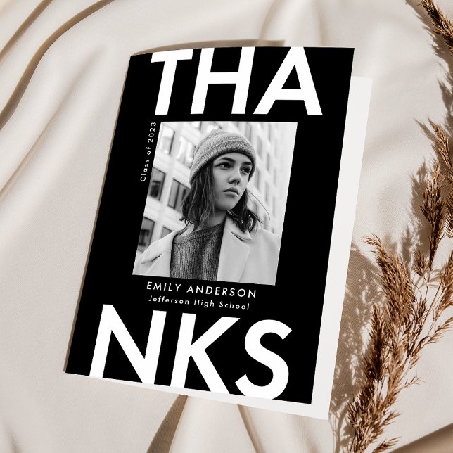 Tarjeta De Agradecimiento Negro | Graduación negrita de fotografía de grado (Subido por el creador)